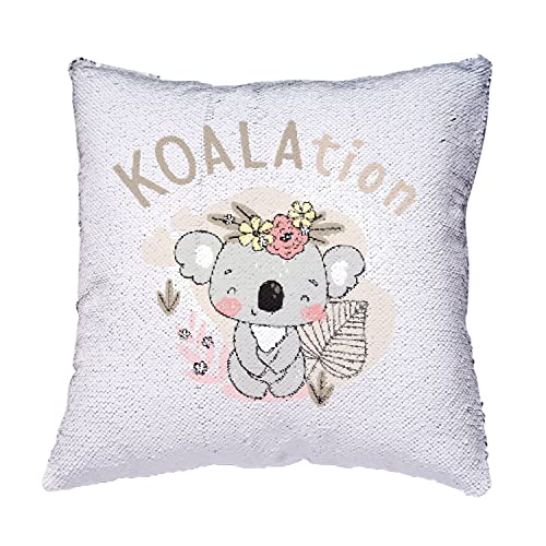 Coussin sequin turquoise de qualite superieure illustration koala dessin raffine