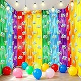 Bucherry 4 Pack 100th Day of School Backdrop Decoration 3.3x6.6 ft 100 Days Rainbow Foil Fringe Curtains Rainbow Banner Decoration Photography Background for School Party Supplies