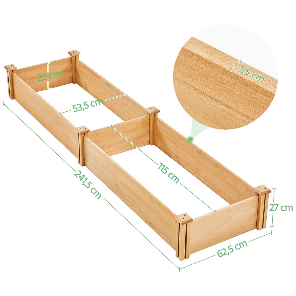 Yaheetech Carré Potager en Bois Bac Potager Surélevé Potager Extérieur/Intérieur Bac à Fleurs Légumes pour Jardin Cour Serre Terrasse 245,5 cm L x 62,5 cm l x 27 cm H Brun Clair