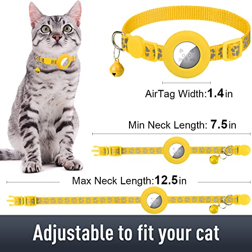 Erbine 2 Pack Airtag Cat Collars, Reflective Cat Collar With Silicone Airtag Holder And Bell, Breakaway Cat Collars With Round Safety Buckle For Boy And Girl Cats, Adjustable For 7.5-12.5", Yellow #TOP5