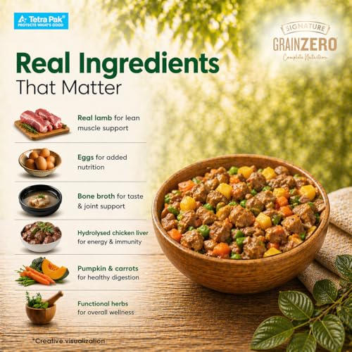 Image of Grain Zero Dog Fresh Food Tetra Pak Lamb & Vegetables, for Adult & Puppy, 350g | Supports Joint & Health | Supports Immune System | Anti Inflammatory Properties | Ready to Serve | One Pack One Meal