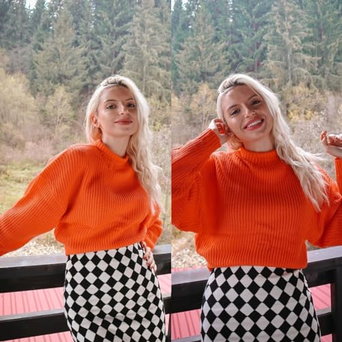 Image of ZAFUL Women's Cropped Turtleneck Sweater Lantern Sleeve Ribbed Knit Pullover Sweater Jumper