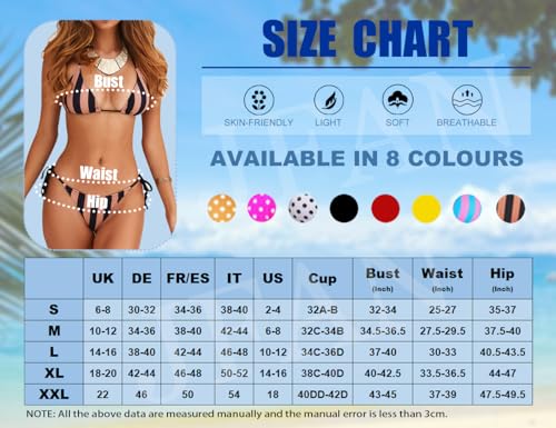 JFAN Zestawy bikini dla kobiet wiązane na dole wiązane trójkątny top dwuczęściowe stroje kąpielowe, Białe kropki, M