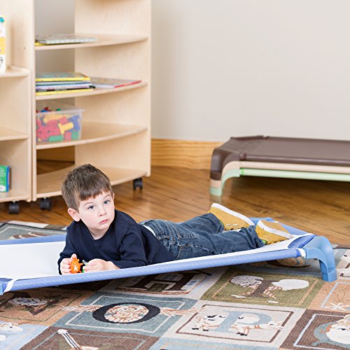 Image of Sprogs Heavy-Duty Stackable Standard Size 52 inchL Daycare Cots for Kids and Toddlers, Stacking Preschool Classroom Kids Cots for Sleeping, Resting, Naptime, Pack of 16, Natural Colors