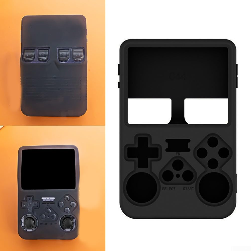 R36S Funda de silicona para consola de juegos portátil retro - Agarre antideslizante y protección a prueba de golpes - Negro (C44 en negro)