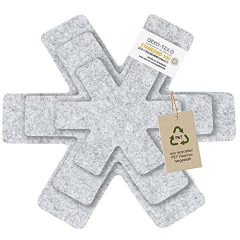 Ochraniacze na patelnie, patelnie, garnki, miski i inne przybory kuchenne, zestaw 6 sztuk, 2 x Ø 38 cm, 2 x Ø 35 cm, 2 x Ø 26 cm, osłona patelni, filcowa osłona garnków, jasnoszary, szary melanż