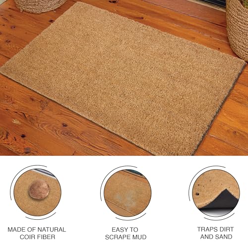 Image of Encasa XO Coir Door Mat for Home Entrance, Anti Slip PVC Back Natural
