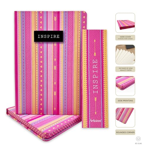 Image of Hardbound Notebook with Cover and Bookmark, Personal Diary | Pink Theme Printed A5 Journal (22 x 15 cm, 80 GSM, 192 Ruled Pages) Inspire Pink