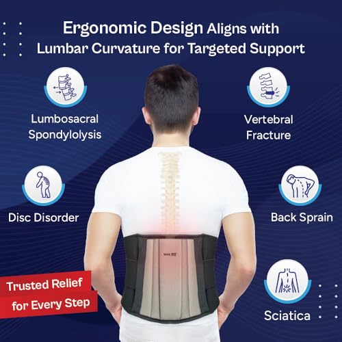 Image of TATA 1MG Lumbar Sacral Belt For Back Sprains, Strains, & Muscle Spasms, Unisex With 5 Flexible Splints for Lower Back Support, L,Pack Of 1