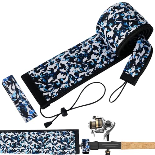 Pawfly Fishing Rod Sleeve, Lightproof Neoprene Rod Sleeve for Fishing Pole Sleeve with Fishing Rod Strap Puncture Resistant Fishing Rod Sock Fishing Rod Cover for Casting Trolling & Spinning Rods