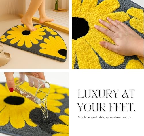 Image of SANMARINO Luxurious 2000 GSM Microfiber Bath Mat | Super Soft, Thick & Fluffy | Anti-Skid, Super Absorbent, Machine Washable Bathroom /Bedroom /Kitchen /Door Mat (40x60 cm, Pack of 1) Yellow & Grey
