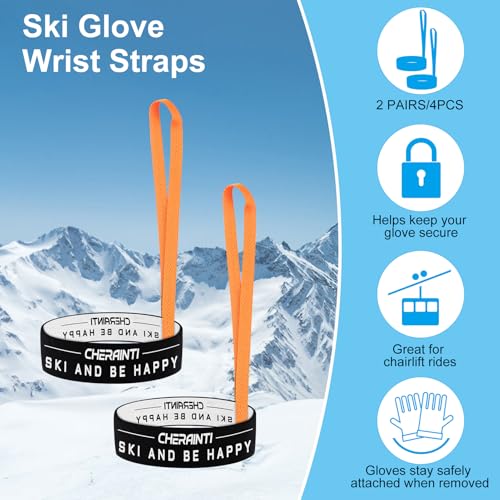CHERAINTI Ski Glove Leash, 4 Pcs Extended Elastic Wrist Straps Handcuffs for Hanging Ski Gloves, 110/30mm Unisex Sport Glove Strap Retainers for Skiing Snowboarding Mountaineering Outdoor Accessories - Thumbnail 4