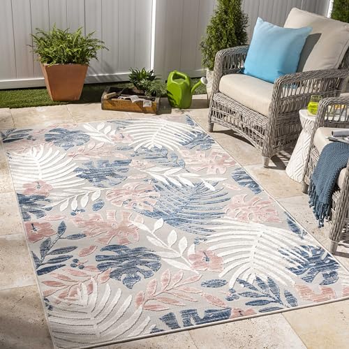 Mark&Day Outdoor Rugs, 5x7 Delia Coastal Indoor/Outdoor Cream Area Rug, Non Shedding Beige Red Blue Carpet for Patio, Porch, Deck, Bedroom, Living Room or Kitchen (5'2" x 7')