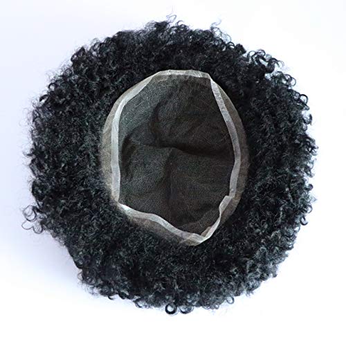 Lumeng Mens Wigs Human Hair Curly Man Unit 8x10inch Afro Curl Toupee for Black Men Swiss Lace Hair System #1 Jet Black