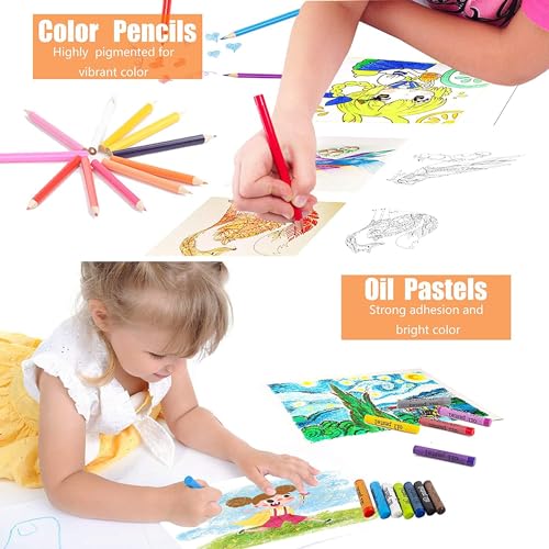 Image of KARP Children Deluxe Art Drawing Crayon Color Set for Kids Case Art and Craft Supplies Drawing and Painting Set Great Gift (150Pcs -Black)
