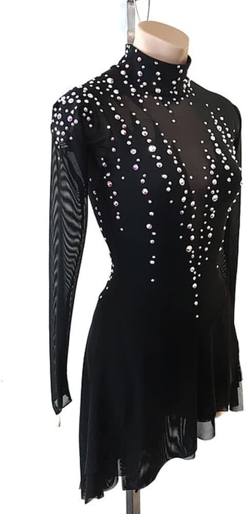 Eiskunstlauf Kleid Mädchen Kürkleid Langarm Rollkunstlauf Wettbewerb Tanzanzug Stretch Ballerina Kleid Für Damen Eiskunstlauf Zubehör mit Strass Asymmetrisch Rock