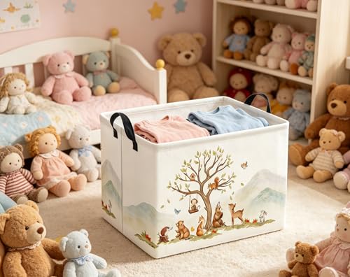 Image of Kids Baby Storage Basket for Boy and Girls - Gift Basket Empty Book Shelf - Rectangular Animal Room Decor for Bedroom Bathroom