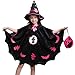 Produktbild AMUSTER Kinder Baby Mädchen Halloween Kostüm Kleid Party Mantel + Hut Outfit + Kürbis Tasche Halloween Kostüm Mädchen Mantel (150, Schwarz)