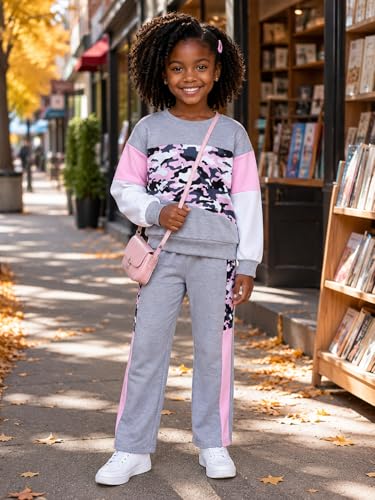 Image of Toddler Girls 2 Piece Cute Outfits, Crewneck Sweatshirt with Jogger Pants Kids Clothing Set for Fall Winter