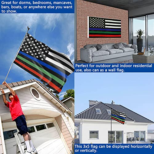 Embroidered Thin Blue Green Red Line Flag- 3X5 Outdoor Heavy Duty 210D Polyester All Lives Matter Police Firefighter Military Flags Banner With 2 Grommets Support Your Police Fireman Army #TOP1