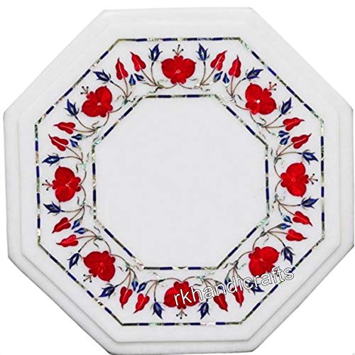 14 x 14 Inches White Octagonal Marble Coffee Table Top Elegant End Tab