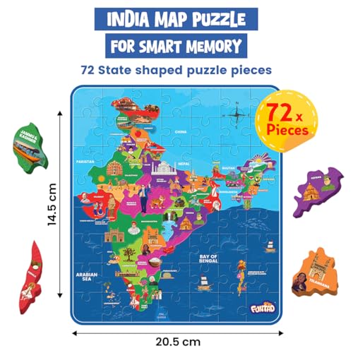 Image of Roll N Seek India Map - Educational Board Game & Puzzle | Learn Indian Sate, Capital and Interesting Facts| State Shaped Puzzle (72 pcs)| Return & Birthday Gift for Boys & Girls Age 6-12 yrs