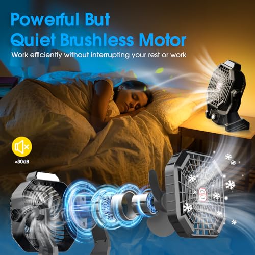 Camping Fan with LED Lantern, 20000mAh 9-Inch Rechargeable Battery Powered Fan with 270°Head Rotation, Stepless Speed and Quiet Battery Operated Tent Fan for Picnic, Barbecue, Fishing, Travel, Home - Thumbnail 4