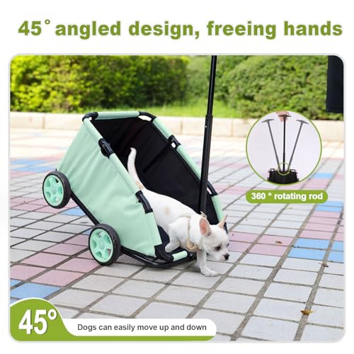 Mini-Hundewagen für Mini-Haustiere, Faltbarer multifunktionaler Einkaufswagen mit ausziehbarem Ziehgriff Im Freien, Wagon eingebautem Kissen und Sicherheitsseil mit Aufbewahrungstasche (Blaugrün)