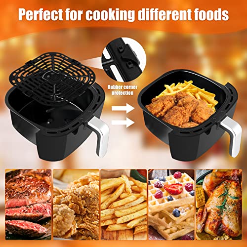 Air Fryer Crisper Plate Stainless Steel Air Fryer Grill Pan Nonstick Air Fryer Grill Plate Reusable Dishwasher Safe Air Fryer Replacement Parts With Rubber Bumper For Air Fryer Cooking 9.05×9.44In #TOP2