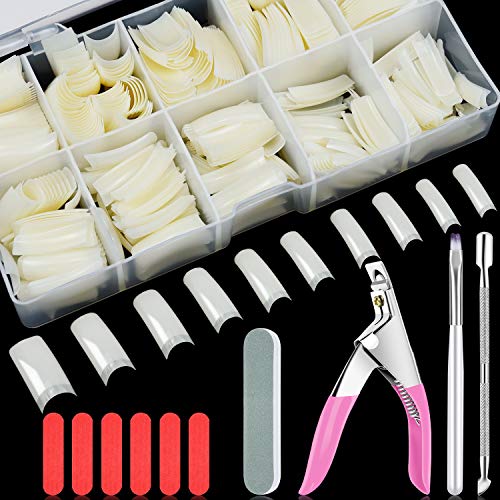 EAONE 500Pcs Natural Acrylic Nail Tips Half Cover French Nail Tip False Nails Artificial Fake Nail Tips with Nail Clipper Cuticle Pusher Nail Files and Brush for Women Girls Salon Nail DIY Nail Art