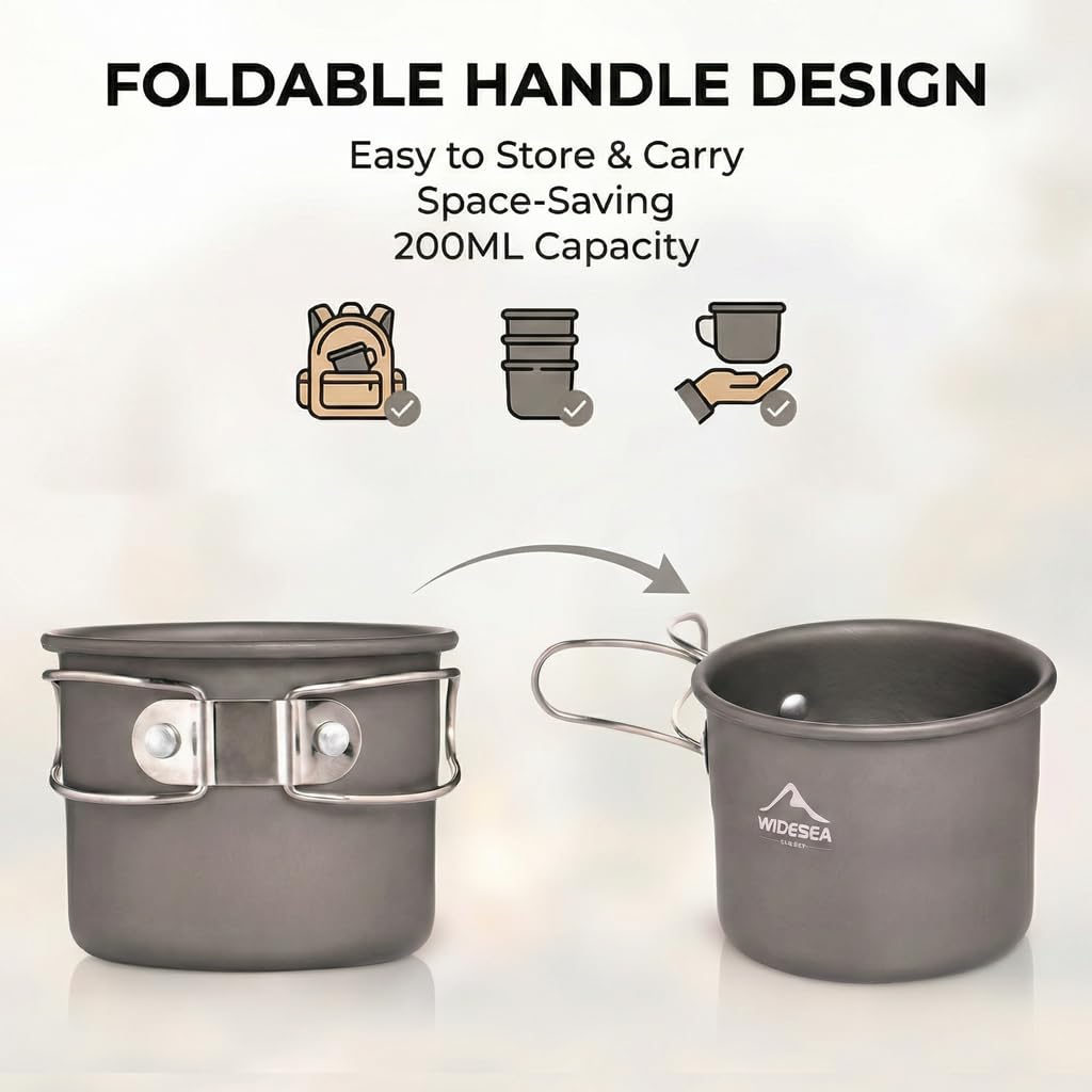 widesea Set di pentole da campeggio per 1-2 persone – Pentola da viaggio, fornello pieghevole portatile, kit di pasticcio in alluminio, include pentola, padella, ciotola, utensili e contenitore per