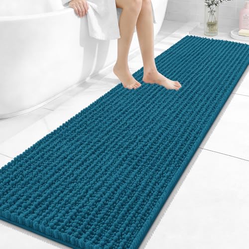 Image of OLANLY Long Bathroom Rugs Runner 59x20, Thick Soft and Absorbent Chenille Bath Mat, Non-Slip, Machine Washable Quick Dry Bath Rugs for Tub Shower Floor, Home Decor Accessories, Peacock Blue