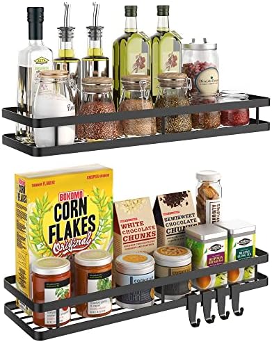 Couwilson Spice Rack Organizer Wall Mounted 15.7in 2 Pack Hanging Seasoning Spice Organizer Shelf, Spice Rack storage for Cabinet or Wall Mount with 4 Strong Hooks, for Kitchen, Bathroom…