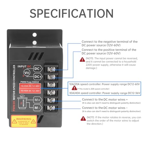 Contrôleur PWM 12-60V à haute puissance 20A avec commande marche avant arrière - 4