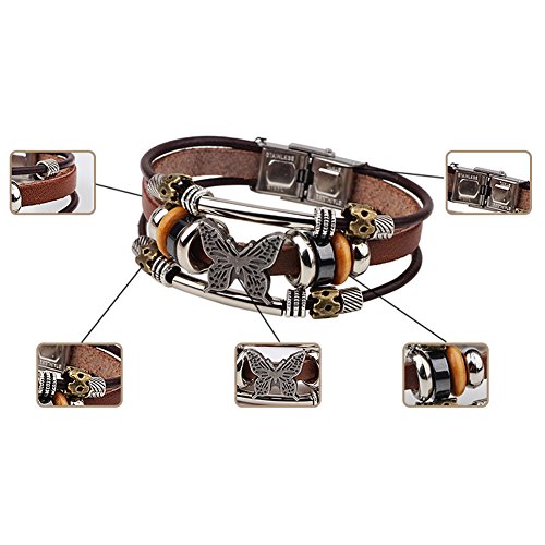 Diamondo Dangle Bracelets With Charms Women Men Multilayers Alloy Leather Cuff Wrap (A) #TOP5