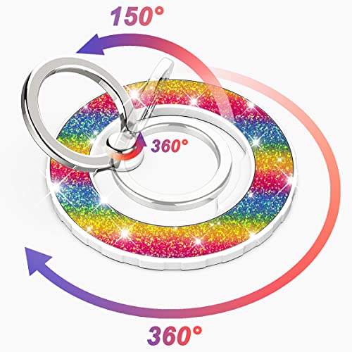 Magnetic Phone Ring Holder For Magsafe,Datimira Glitter Magnetic Grip Compatible With Iphone 14 13 12 Pro Max,Pro,Plus,Mini Mag Safe Accessories,Adjustable Kickstand Wireless Charging,Bling Rainbow #TOP2