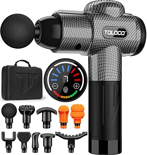 TOLOCO Massage Gun, Father's Day Gifts from Daughter/Wife, Muscle Massage Gun Deep Tissue for Athletes with 10 Massage Heads, Electric Percussion Massager for Any Pain Relief, Carbon