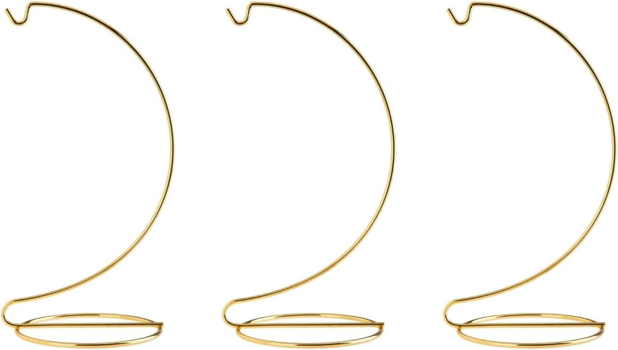 Creative Hobbies 8 Inch Tall Ornament Display Stand Hanger Holder, Bright Gold Plated | Pack of 3