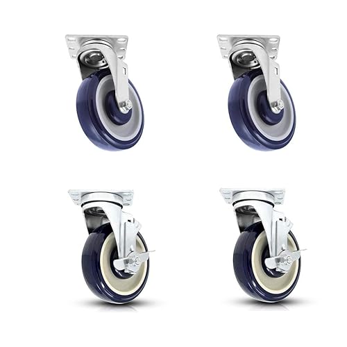 4 "x1-1/4" placa superior de rueda de poliuretano 2-3/8 "x3-5/8" rueda, capacidad hasta 1200 libras (2 giros y 2 con freno azul oscuro)