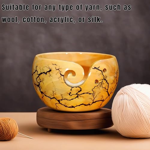 Image of Wooden Yarn Bowl for Knitting and Crocheting | Handmade Yarn Bowl | Large Yarn Bowl Yellow Wood Yarn Bowl Best Gift for Mom