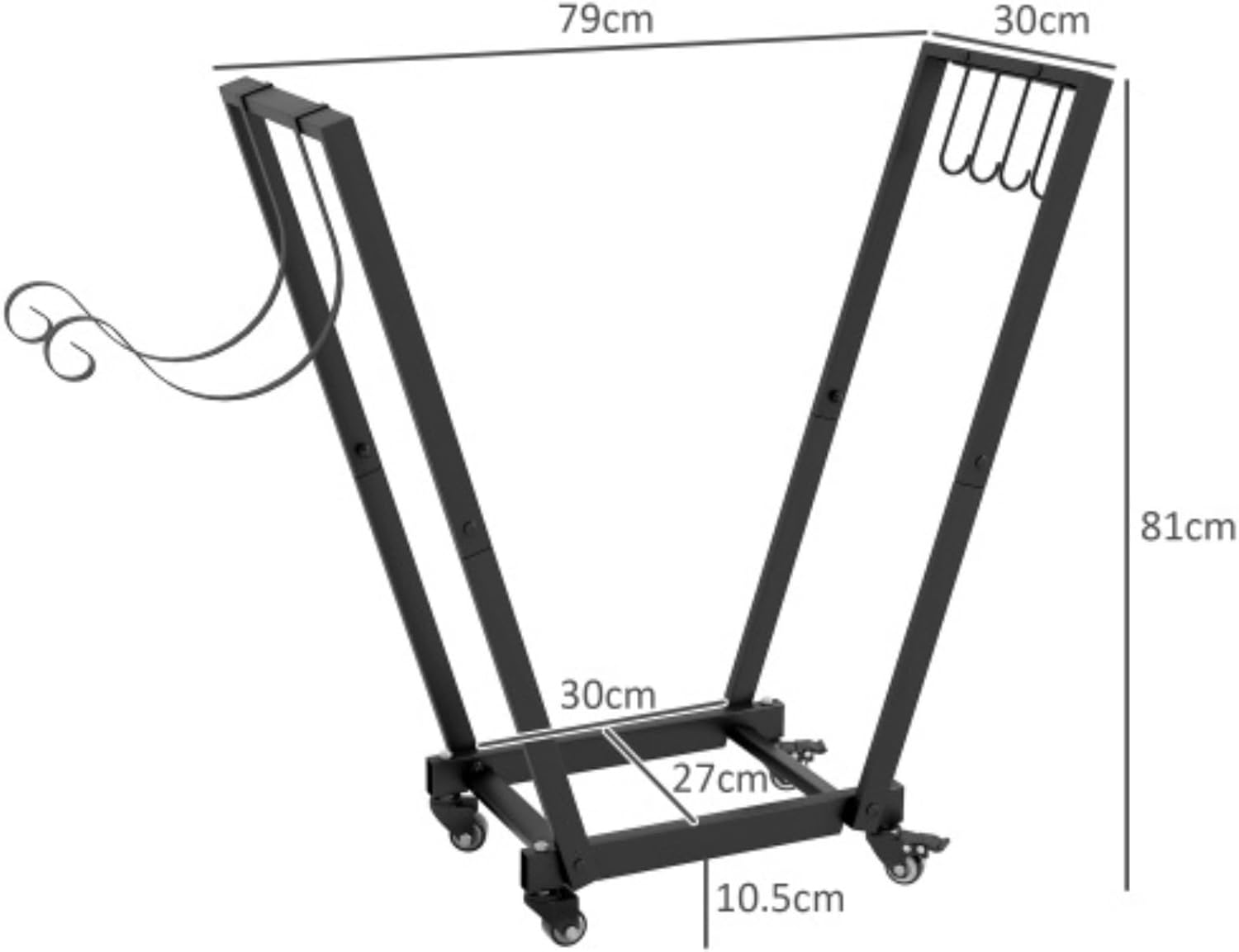 31" Firewood Rack, Metal Wood Storage Rack with Swivel Casters, Bracket with Firelighter and Tool Hooks, Heavy Duty Log Organizer for Indoor and Outdoor Use, Black