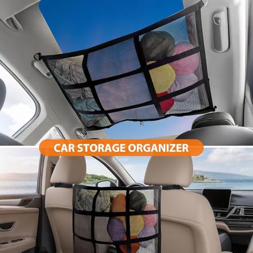 Choicons Dog Car Net Barrier,Universal Fit Sturdy Double-Layer Mesh 31.5"x23.6" Car Ceiling Cargo Net Pocket with Flexible Bungee Cords for Seat Movement Easy to Install by Choicons - Image 6