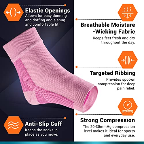 Physflex Compression Socks For Plantar Fasciitis, Achilles Tendonitis Relief - Ankle Compression Sleeve For Heel Spurs, Foot Swelling & Fatigue - Arch Support Brace For Everyday Use (Pink, Medium) #TOP2