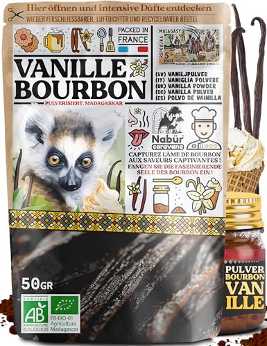 Nabür 50 g Bio-Bourbon-Vanillepulver aus Madagaskar Gemahlene Vanille ungesalzen ungesüßt ohne Zusatzstoffe