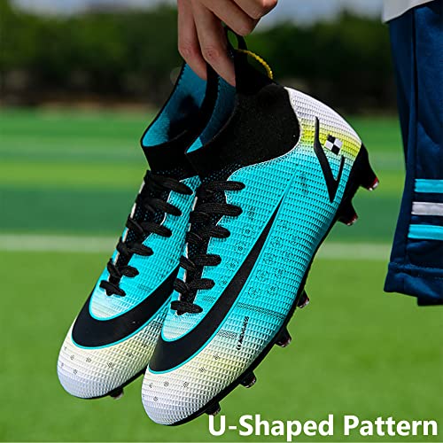 Men's Soccer Cleats Football Shoes High-Tops Non-Slip Spikes Lace-Up Indoor Firm Ground Turf Lacrosse Boots Blue Eu 42 #TOP5