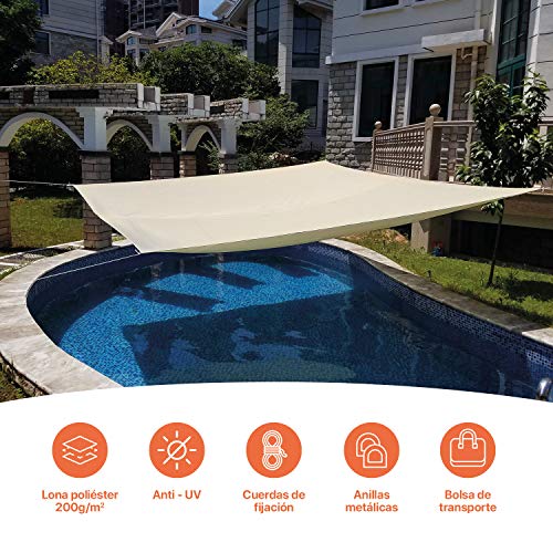SmartSun Toldo Vela de jardín Anti-UV Repelente al Agua 3x2m Crudo