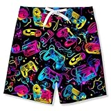 uideazone Kids Swimsuits 3D Gamepad Graphic Boys Swim Trunks Summer Quick Dry Bathing Suit Board Short for Beach Swimming Surfing Swimwear with Pockets Blue Pink