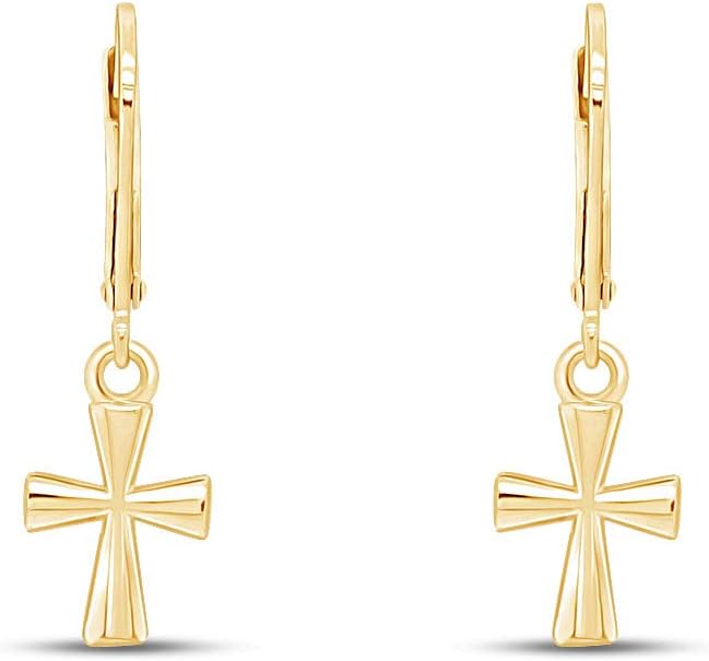 Small Cross Dangle Earrings for Women, 14K Gold Plated 925 Sterling Silver Lever-Back Drop Earrings, Dainty Religious Jewelry Gift for Her - Image 8