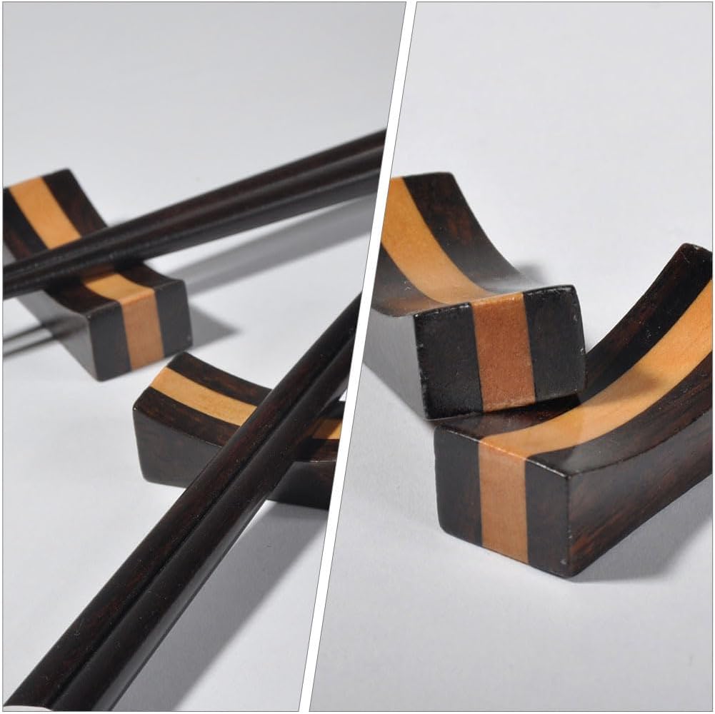 Wooden Chopstick Rest Set 4 Pieces Japanese Style Chopstick Holders with Spoon Fork Racks for Dining Table Utensil Support and Decorative Use 1.81X0.74X0.39 Inch