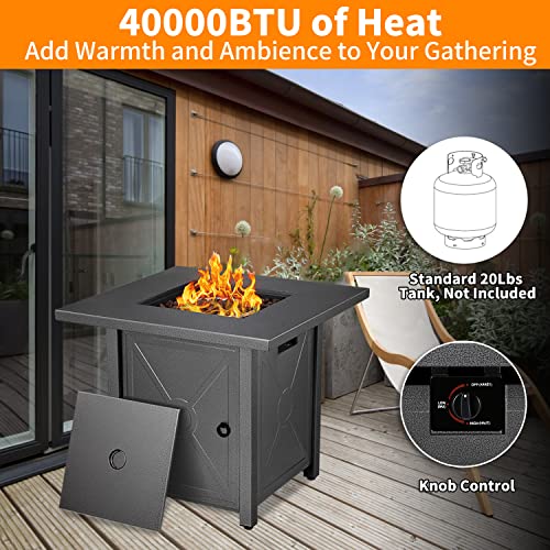 R.w.flame Fire Pit Table 28In Square Metal - Propane Fire Pit Table With Lava Rocks, Steel Fire Pit Bowl For Picnic, Bonfire Patio Garden Fireplace, 40000 Btu #TOP1